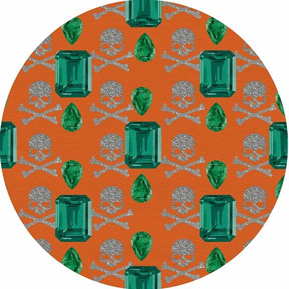 Gem Emeralds Skull Orange 16&quot; Round Pebble Placemat Set of 4 - nicolettemayer.com