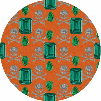 Gem Emeralds Skull Orange 16&quot; Round Pebble Placemat Set of 4 - nicolettemayer.com