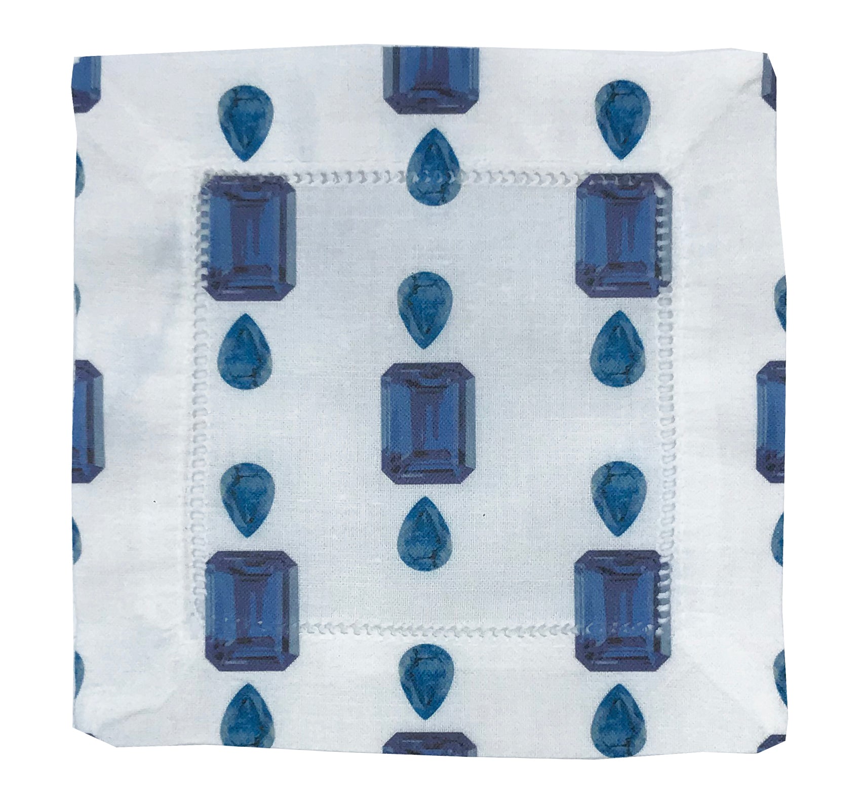 Gem Sapphires White 6X6 Hemstich Cocktail - nicolettemayer.com