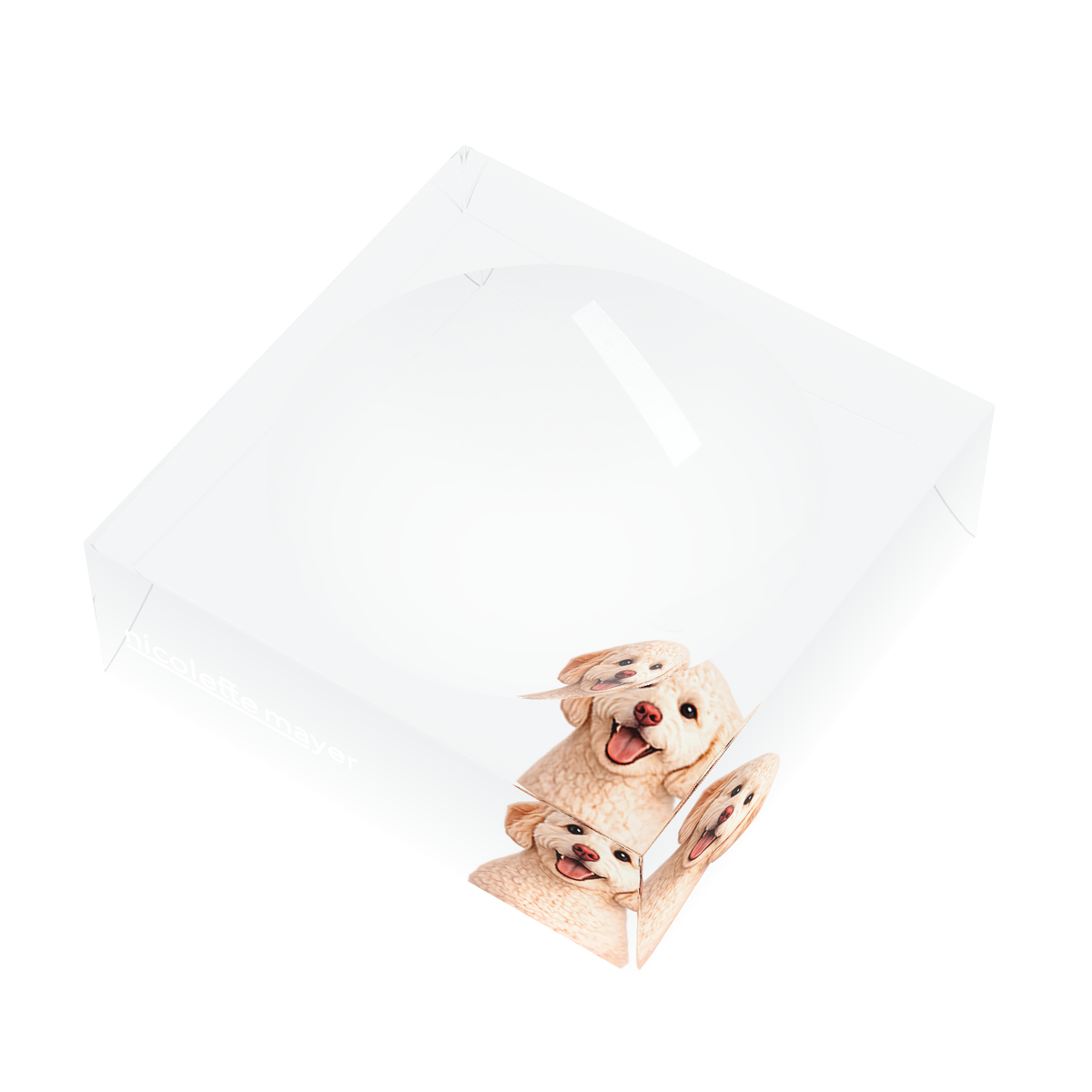 Goldendoodle Dog Acrylic Candy Catchall Dish, right three-quarter, by Nicolette Mayer
