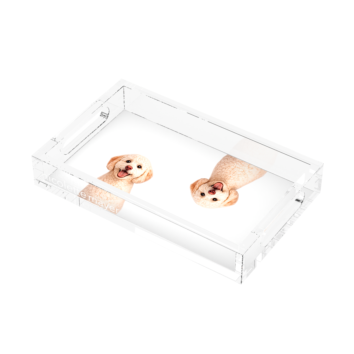 Goldendoodle Dog Acrylic Rectangle Tray, right three-quarter, by Nicolette Mayer