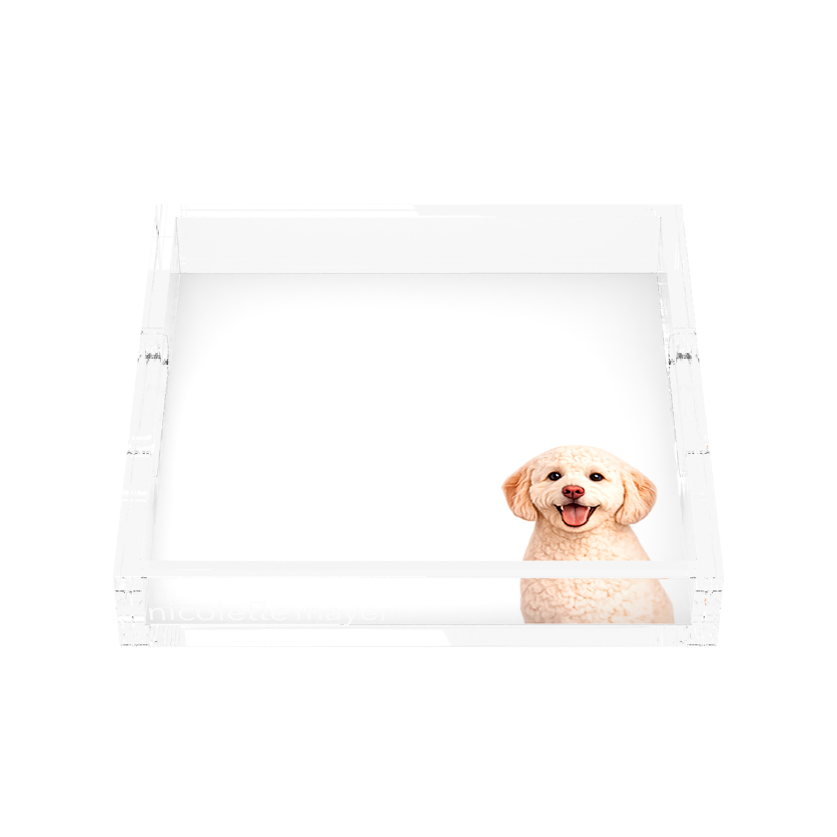 Goldendoodle Dog Acrylic Decorative Tray, front, by Nicolette Mayer