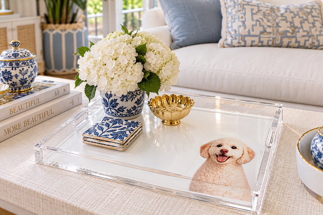 Goldendoodle Dog Acrylic Decorative Tray, 12 x 12 in., 15 x 15 in., 18 x 18 in. by Nicolette Mayer