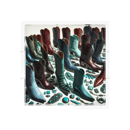 Haute Boots Exotic Acrylic Decorative Tray, overhead, by Nicolette Mayer