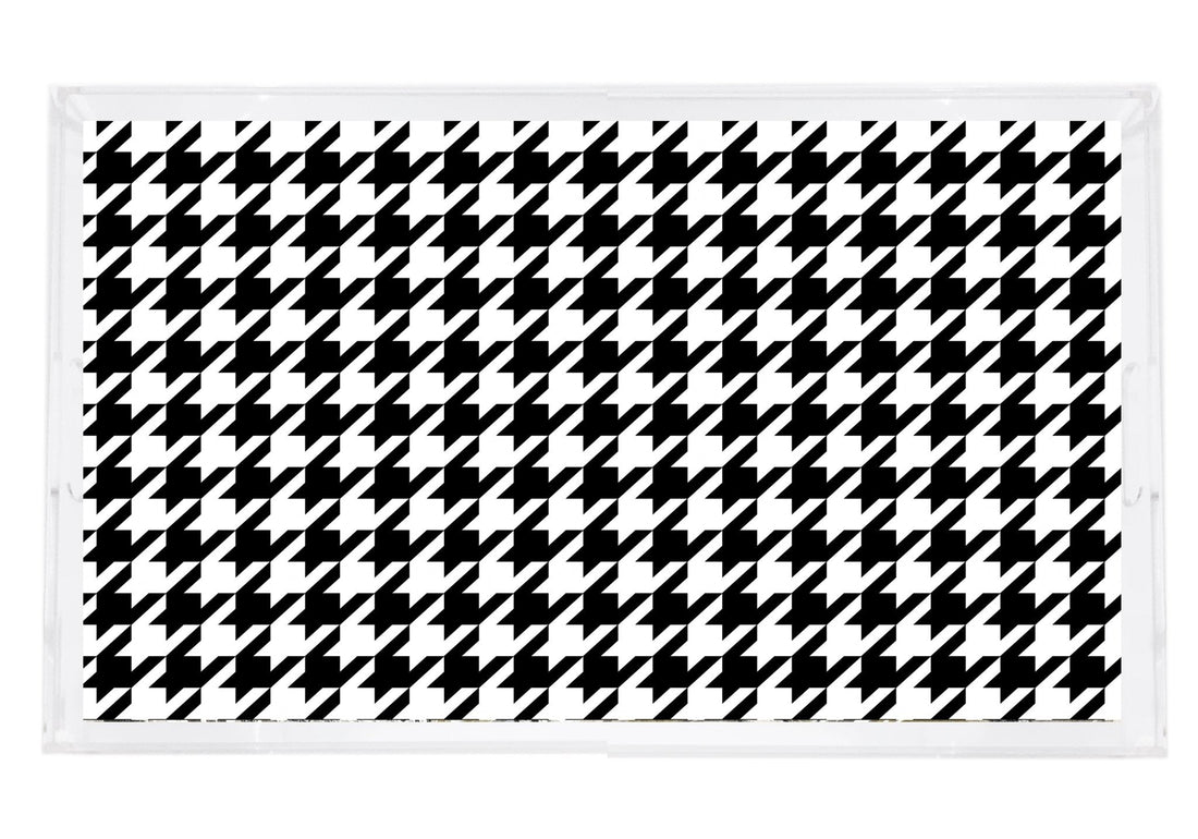 HOUNDSTOOTH BLACK WHITE 22.5X14.5 ACRYLIC TRAY - nicolettemayer.com