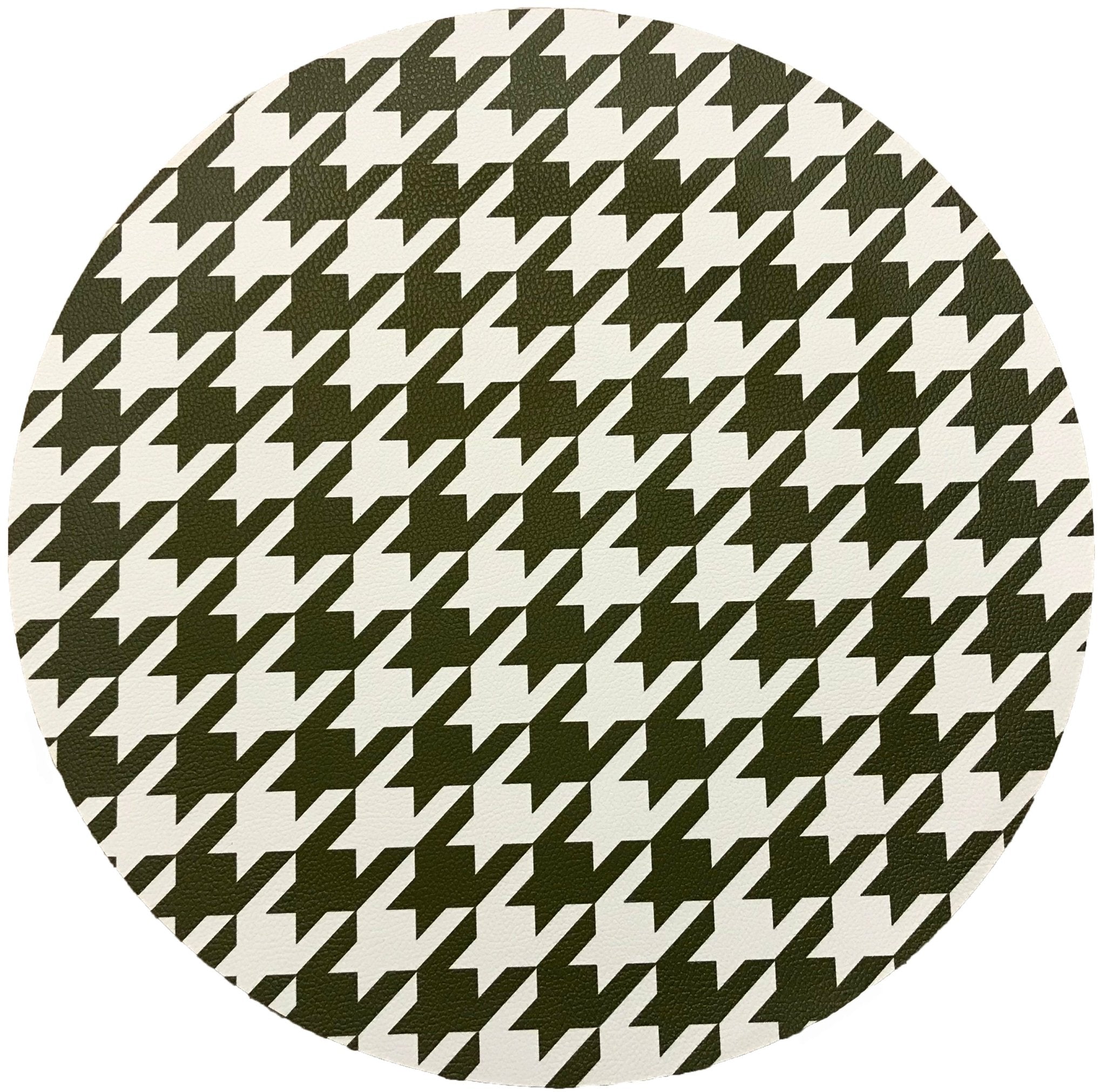 HOUNDSTOOTH GREEN WHITE 16 ROUND PEBBLE PLACEMAT, SET OF 4 - nicolettemayer.com