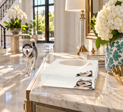 Husky Dog Acrylic Candy Catchall Dish, on an entry console, by Nicolette Mayer