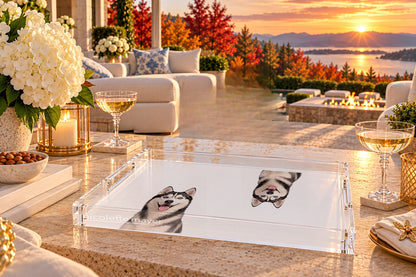Husky Dog Acrylic Rectangle Tray, on a patio table, by Nicolette Mayer