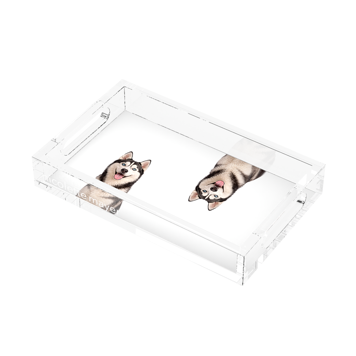 Husky Dog Acrylic Rectangle Tray, right three-quarter, by Nicolette Mayer