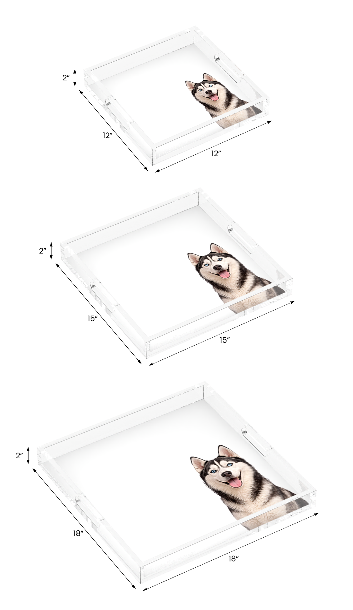 Husky Dog Acrylic Decorative Tray, all three sizes, by Nicolette Mayer