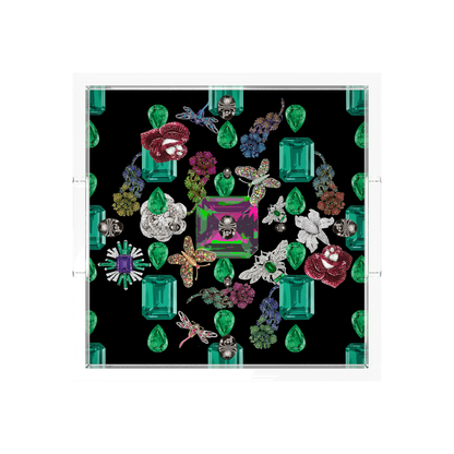 Jewel Box Emeralds Black Acrylic Decorative Tray, overhead, by Nicolette Mayer