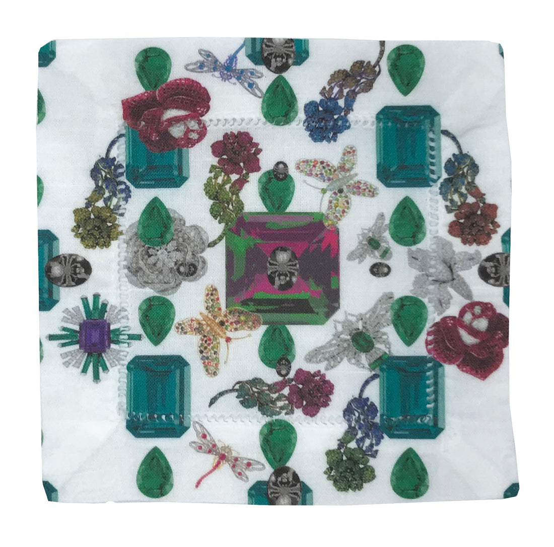 Jewel Box Emeralds White 6X6 Hemstitch Cocktail - nicolettemayer.com