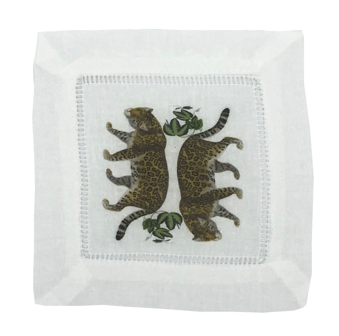 Leopard Seeing Double 6X6" Hemstitch Cocktail Napkins Set of 4 - nicolettemayer.com