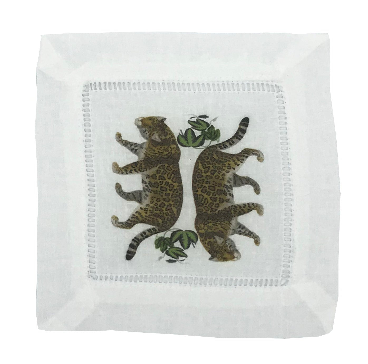 Leopard Seeing Double 6X6&quot; Hemstitch Cocktail Napkins Set of 4 - nicolettemayer.com