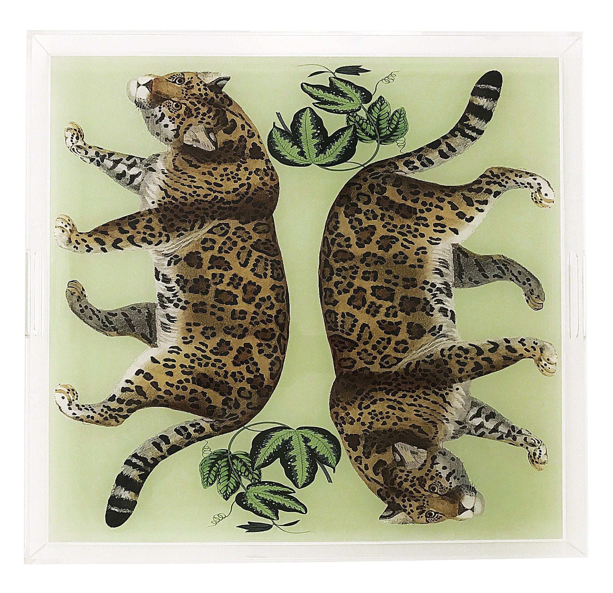 LEOPARD SEEING DOUBLE AVOCADO 18X18&quot; ACRYLIC TRAY - nicolettemayer.com