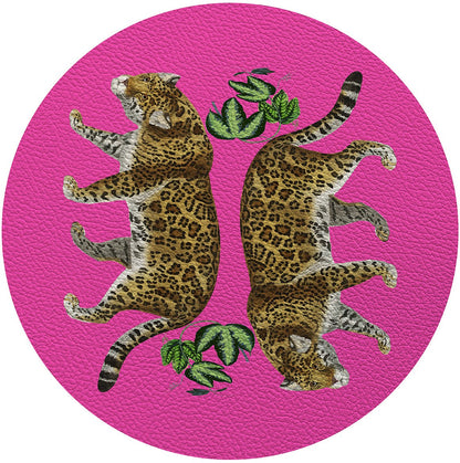 Leopard Seeing Double Hot Pink 16&quot; Round Pebble Placemat Set of 4 - nicolettemayer.com