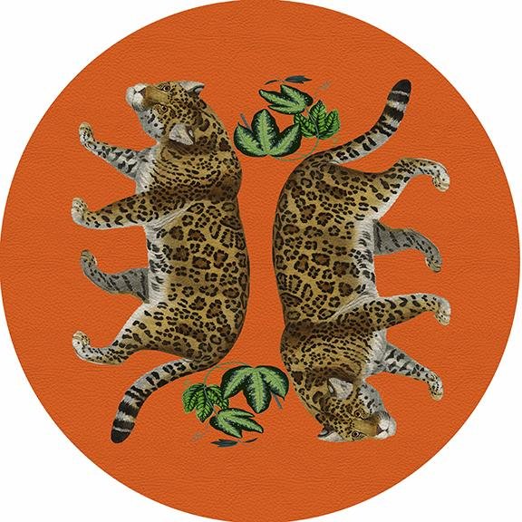 Leopard Seeing Double Orange 16&quot; Round Pebble Placemat Set of 4 - nicolettemayer.com