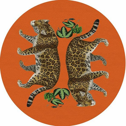 Leopard Seeing Double Orange 16&quot; Round Pebble Placemat Set of 4 - nicolettemayer.com