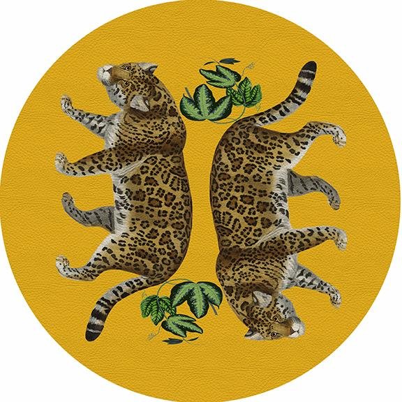 Leopard Seeing Double Yellow 16&quot; Round Pebble Placemat Set of 4 - nicolettemayer.com