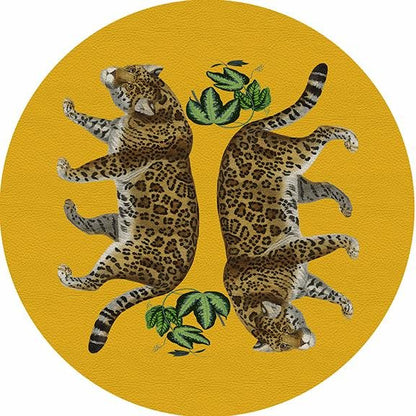Leopard Seeing Double Yellow 16&quot; Round Pebble Placemat Set of 4 - nicolettemayer.com