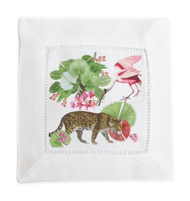 Leopard Walk Colorful Multi 6X6" Cotton Sateen Cocktail Napkins Set of 4 - nicolettemayer.com