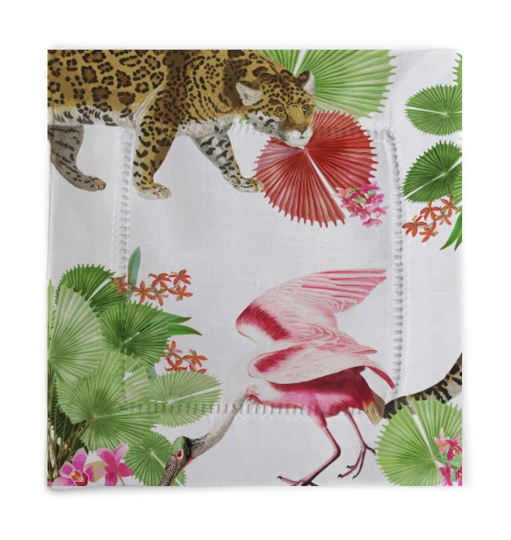LEOPARD WALK MULTICOLOR 6X6 HEMSTITCH COCKTAIL NAPKINS, SET OF 4 - nicolettemayer.com