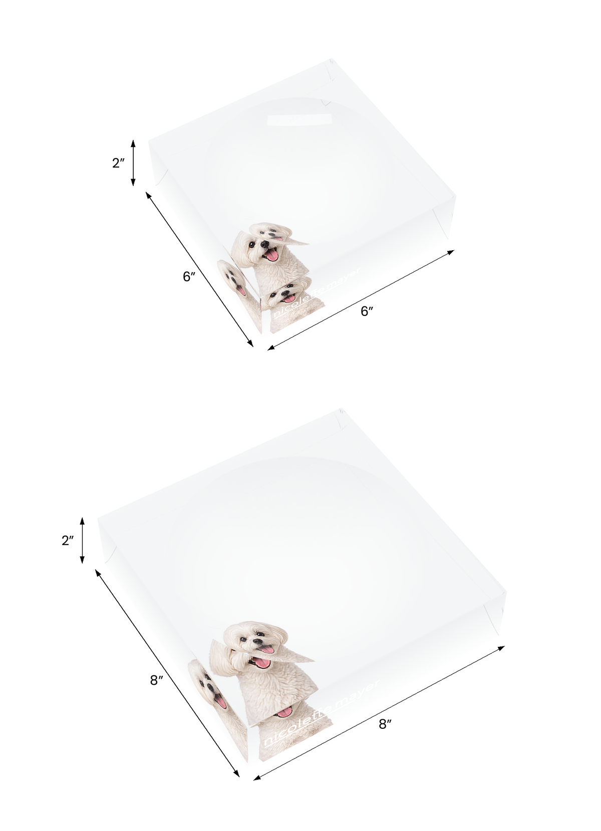 Maltese Dog Acrylic Candy Catchall Dish, both sizes, by Nicolette Mayer