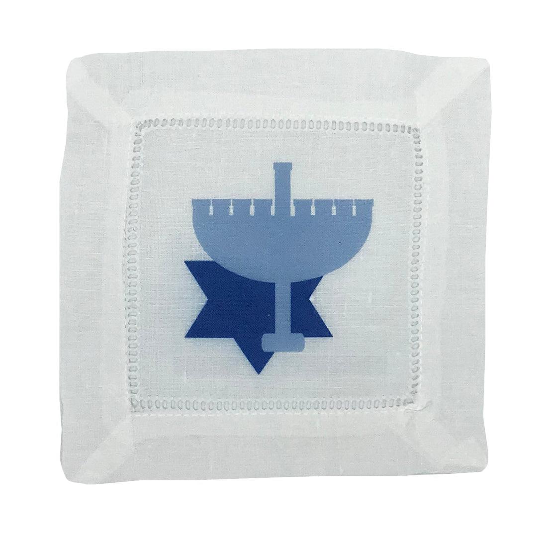 Menorah 6X6 6X6" Hemstitch Cocktail Napkins Set of 4 - nicolettemayer.com