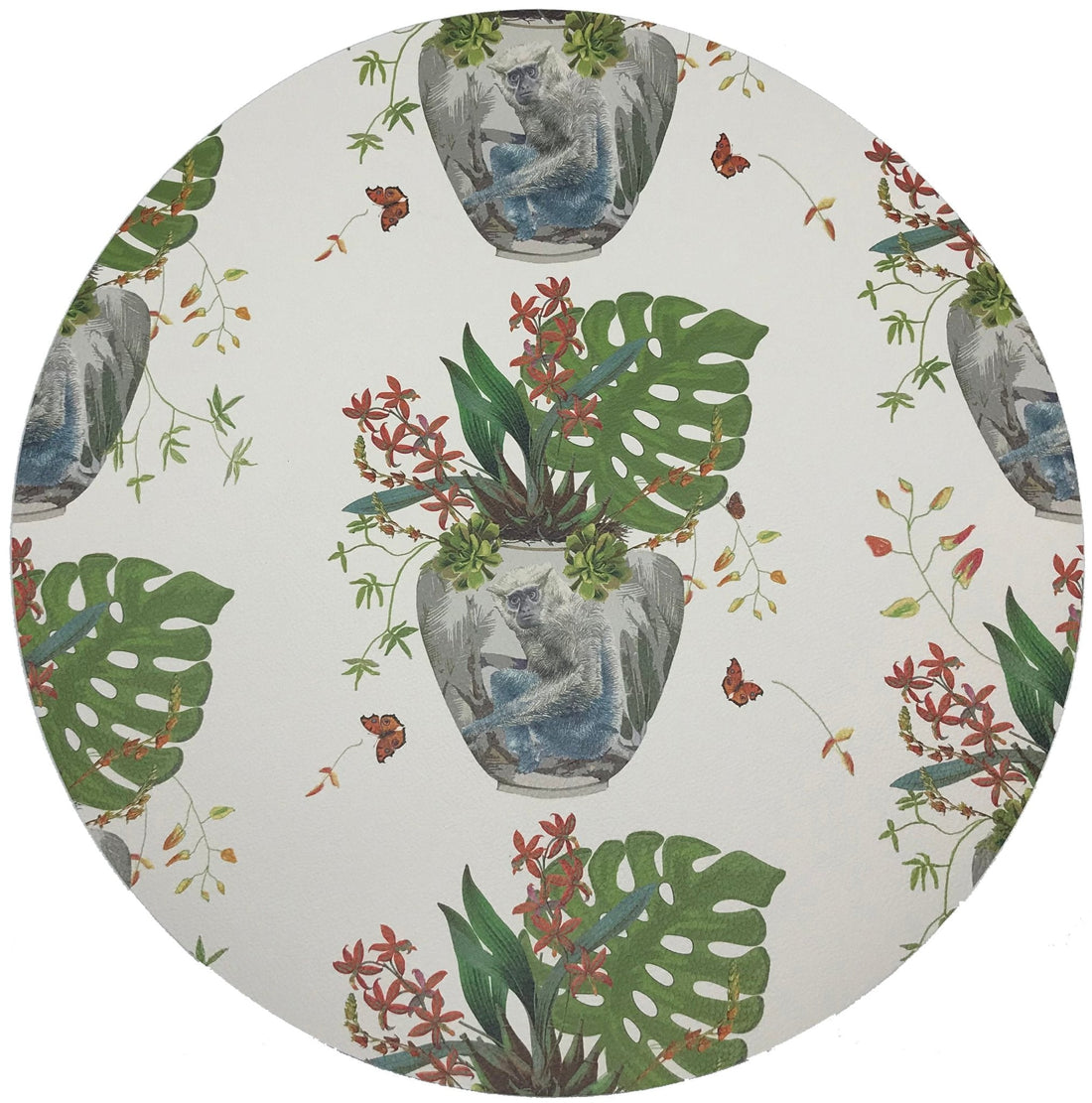 Monkey Small Jungle White 16 Round Pebble Placemats, Set Of 4 - nicolettemayer.com