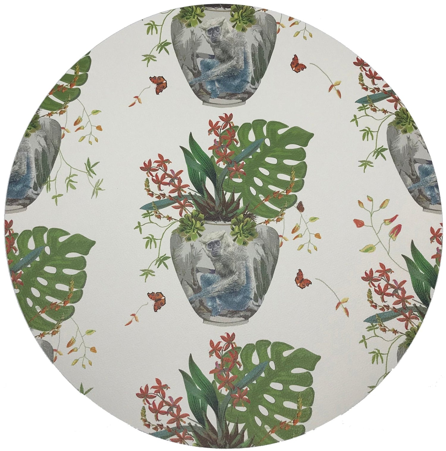 Monkey Small Jungle White 16 Round Pebble Placemats, Set Of 4 - nicolettemayer.com