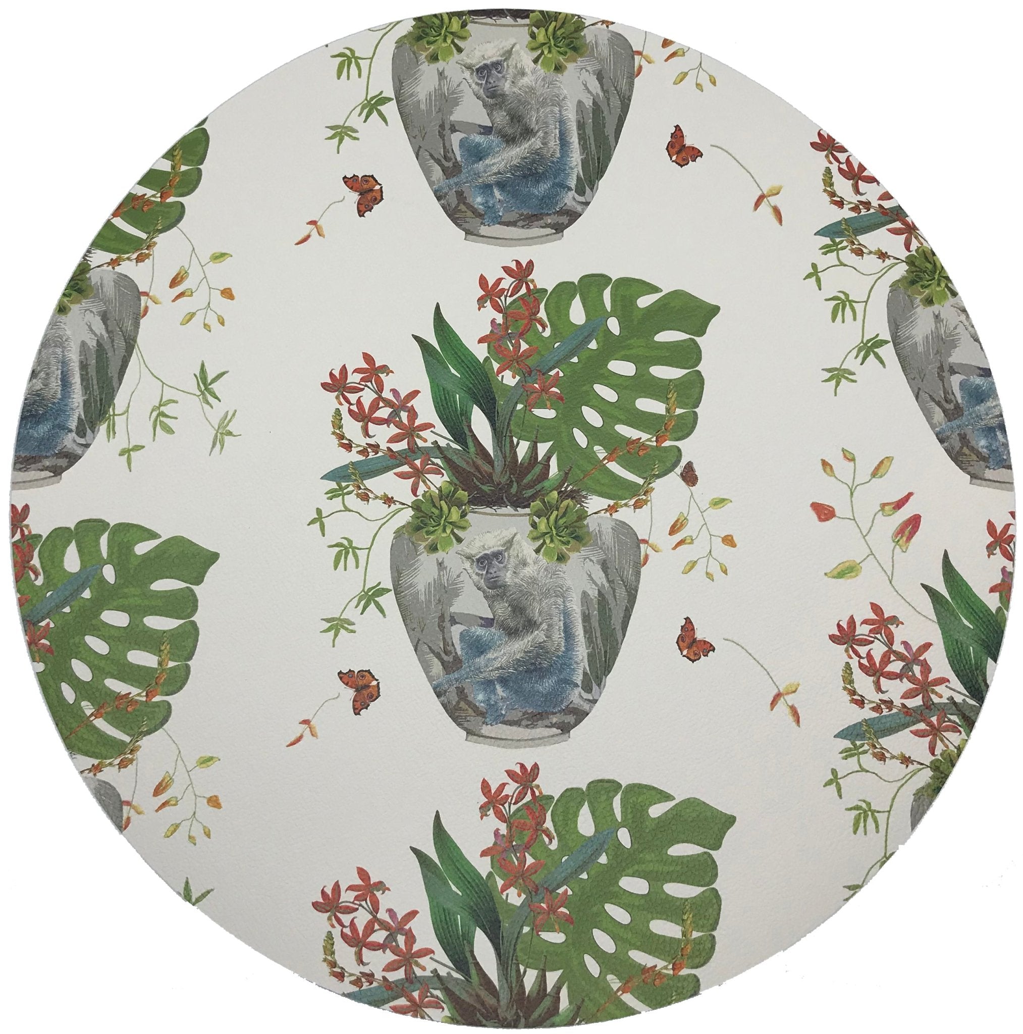 Monkey Small Jungle White 16 Round Pebble Placemats, Set Of 4 - nicolettemayer.com
