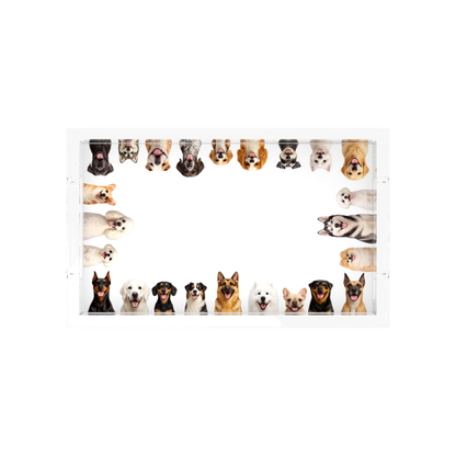 Must Love Dogs Two Acrylic Rectangle Tray, overhead view, by Nicolette Mayer