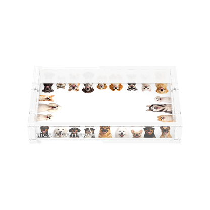 Must Love Dogs Two Acrylic Rectangle Tray, front view, by Nicolette Mayer