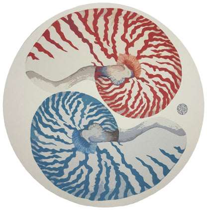 Nautilus Coral Red Turq 16 Round Pebble Placemat, Set Of 4 - nicolettemayer.com