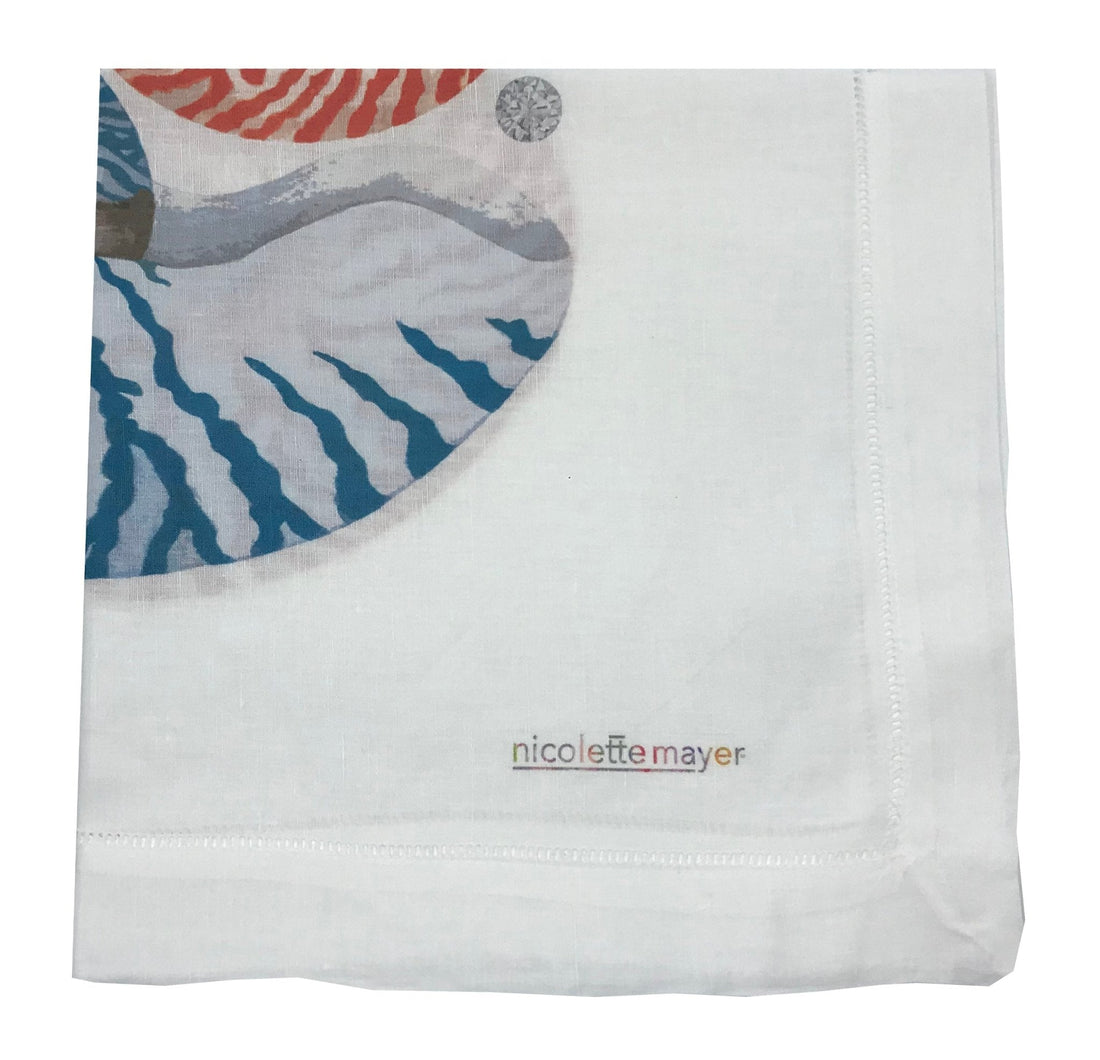NAUTILUS CORAL TURQUOISE 22&quot;X22&quot; HEMSTITCH DINNER NAPKIN, SET OF 4 - nicolettemayer.com