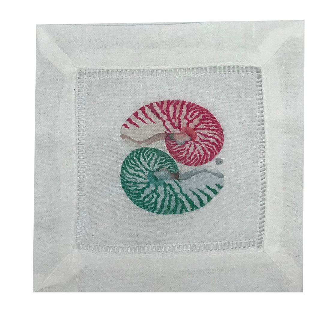 NAUTILUS PALM BEACH 6&quot;X6&quot; HEMSTITCH COCKTAIL NAPKINS, SET OF 4 - nicolettemayer.com