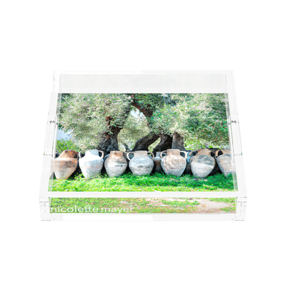 Olive Groves Acrylic Decorative Tray, front, by Nicolette Mayer