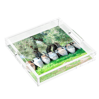 Olive Groves Acrylic Decorative Tray, left three-quarter, by Nicolette Mayer