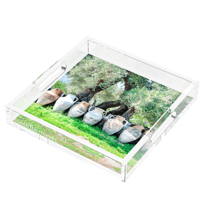Olive Groves Acrylic Decorative Tray, right three-quarter, by Nicolette Mayer