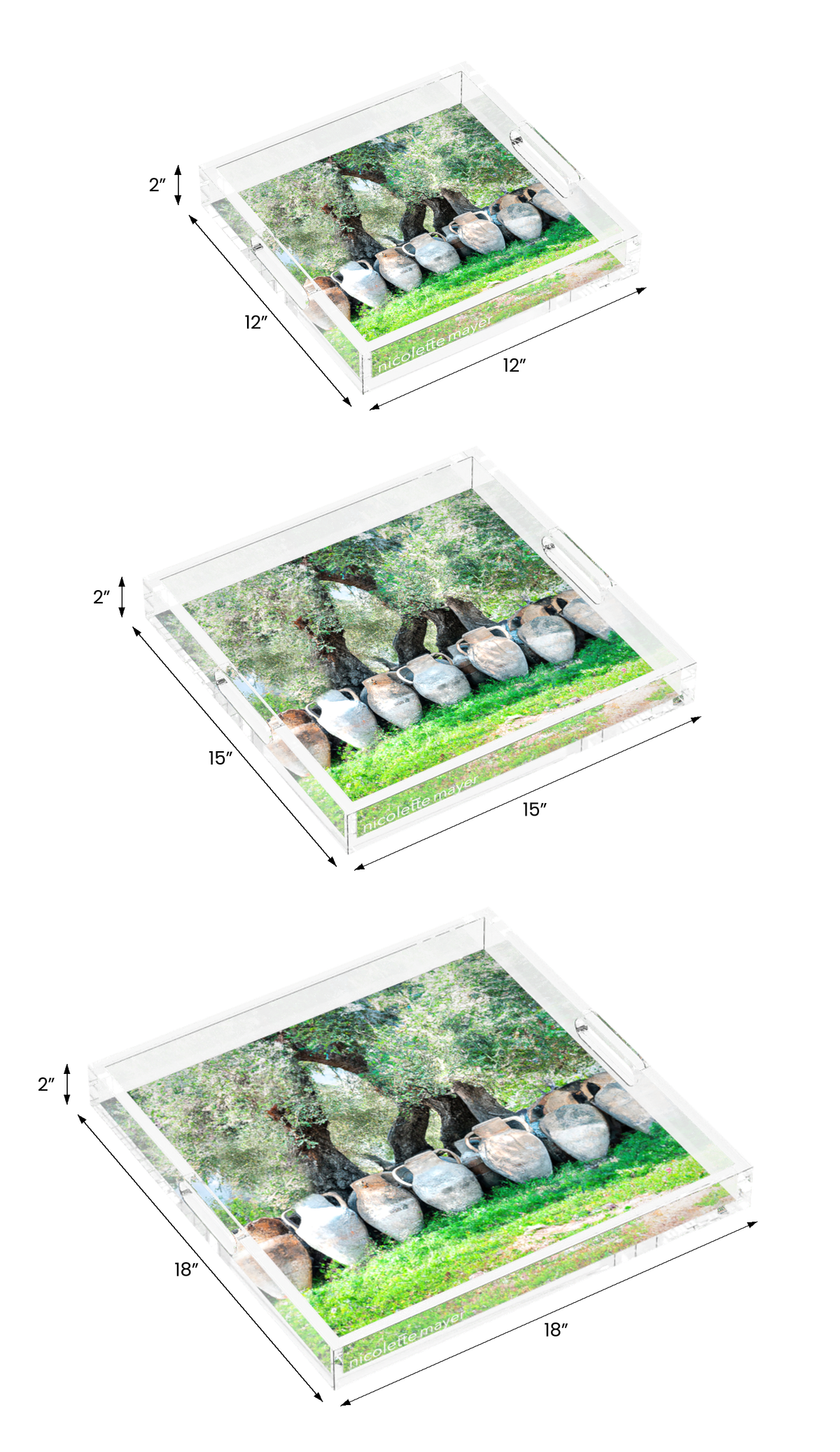 Olive Groves Acrylic Decorative Tray, all three sizes, by Nicolette Mayer