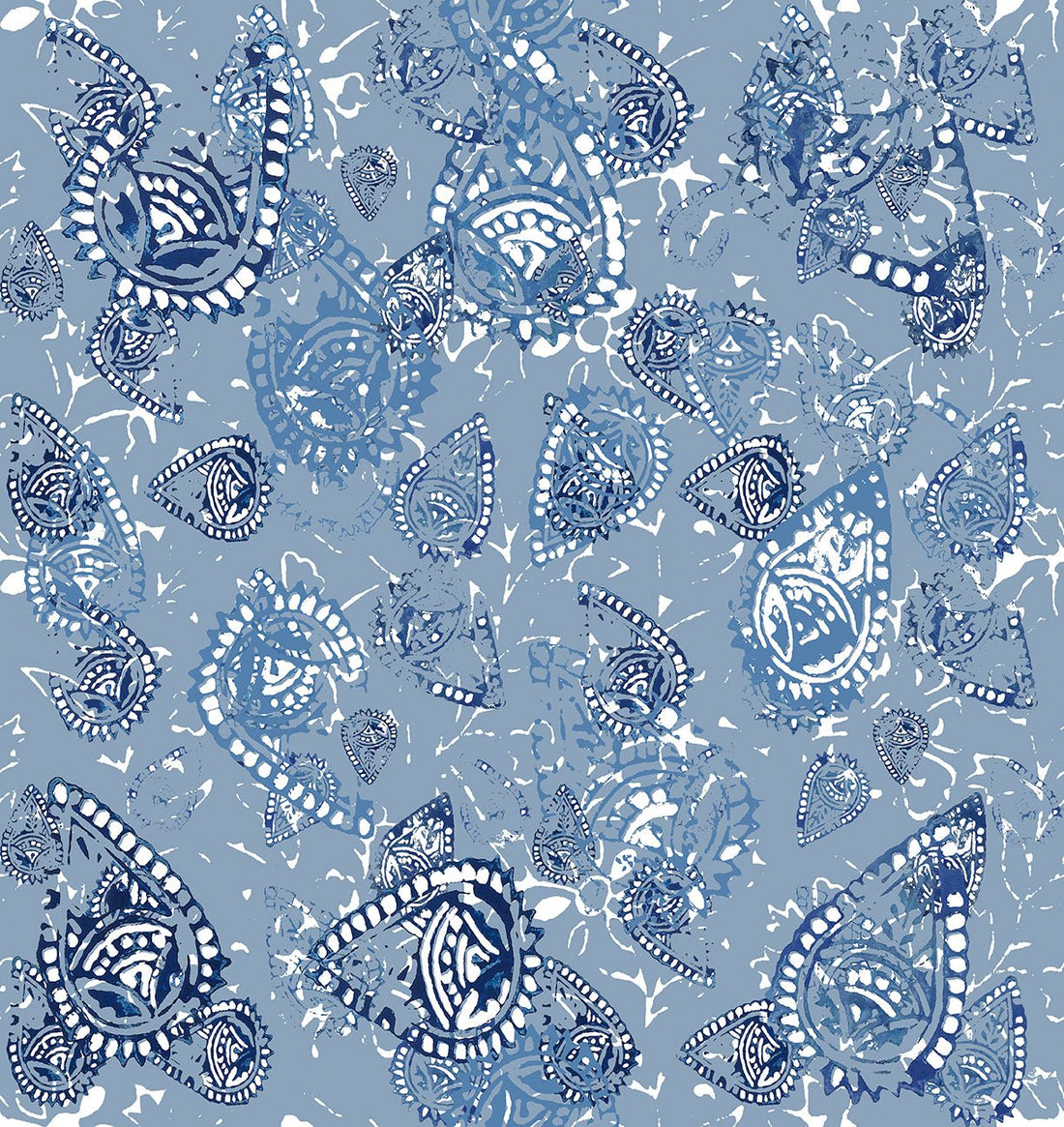 Paisley Block Denim Peel and Stick Wallpaper, Double Roll, 34&quot; x 288&quot;, 48 sq ft - nicolettemayer.com