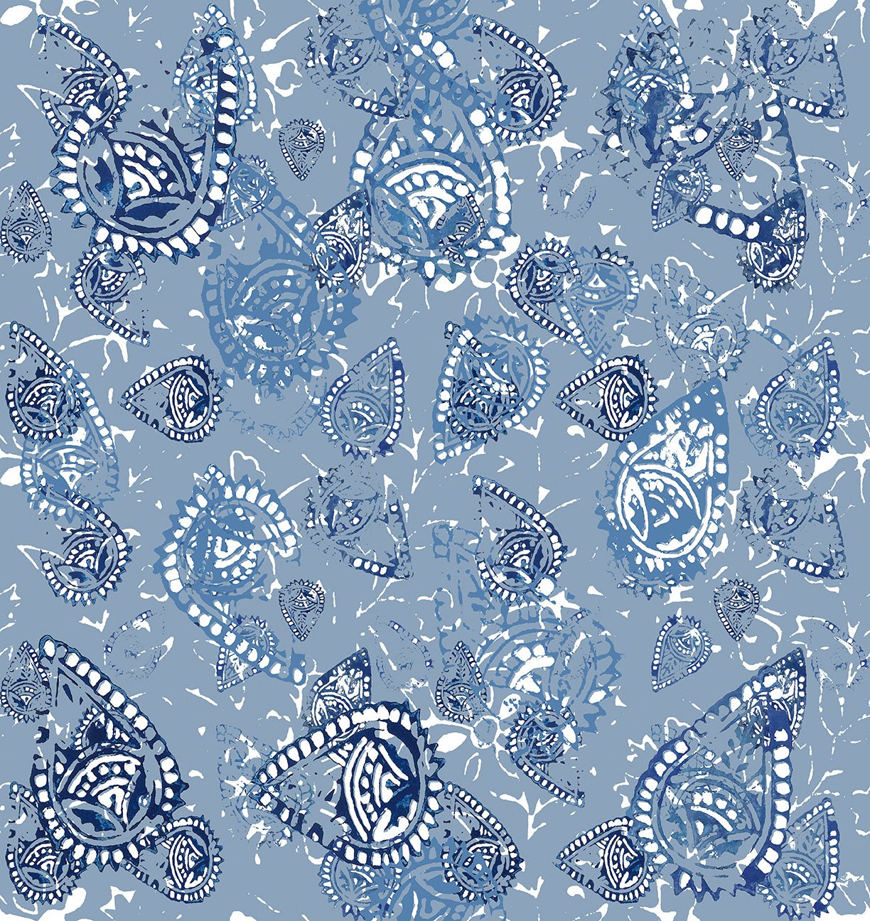 Paisley Block Denim Peel and Stick Wallpaper, Double Roll, 34&quot; x 288&quot;, 48 sq ft - nicolettemayer.com