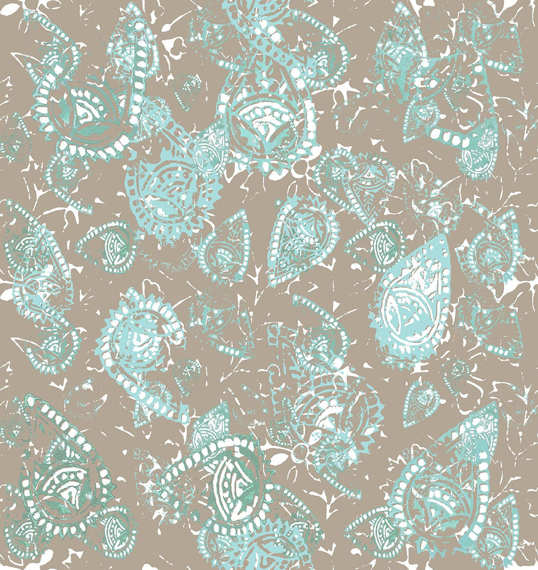 Paisley Block Latte Turquoise Peel and Stick Wallpaper, Double Roll, 34&quot; x 288&quot;, 48 sq ft - nicolettemayer.com
