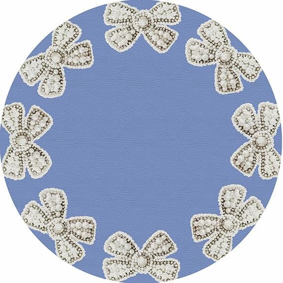 Pearl Bow Blue 16&quot; Round Pebble Placemat Set of 4 - nicolettemayer.com