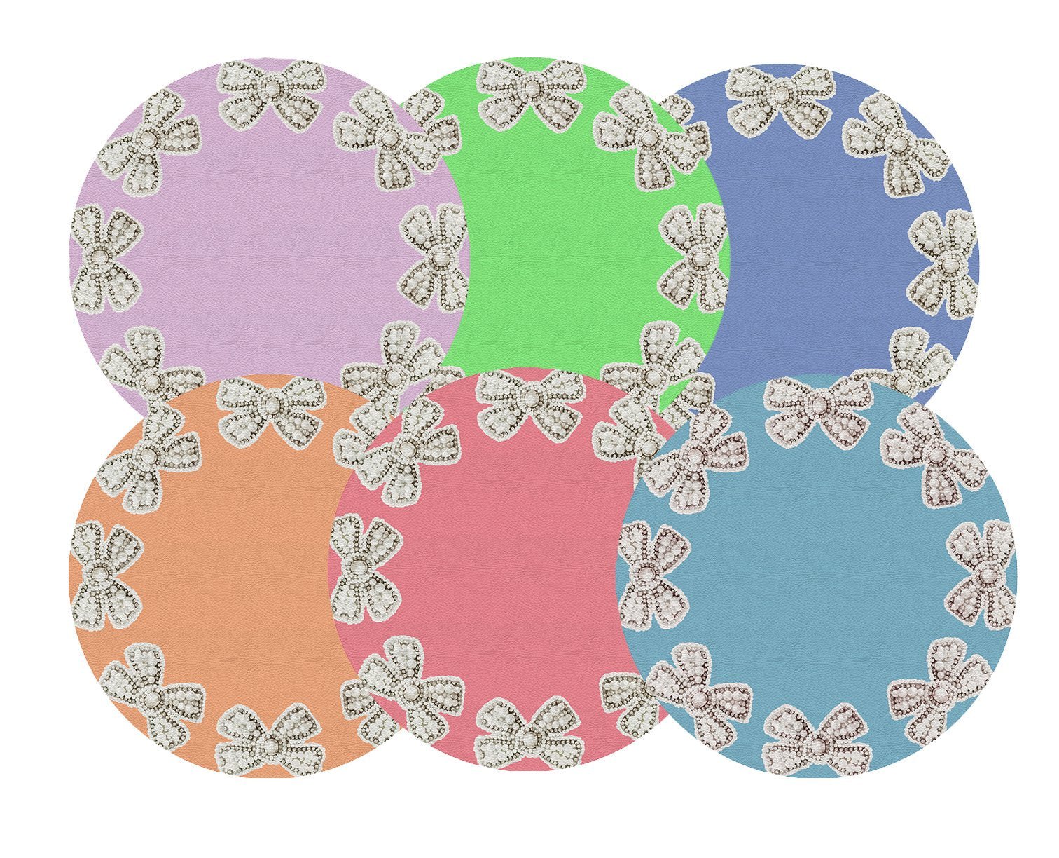 Pearl Bow Set 16&quot; Round Pebble Placemat Set of 6 - nicolettemayer.com