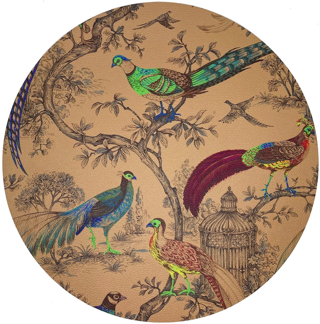 Pheasant Fall Sauvage Mustard 16&quot; Round Pebble Placemat, Set of 4 - nicolettemayer.com