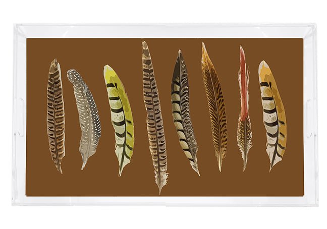 Pheasant Feathers Brown 22.5X14.5 Acrylic Tray - nicolettemayer.com