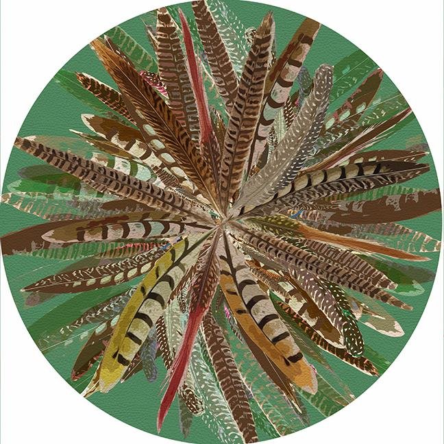 Pheasant Feathers Green 16&quot; Round Pebble Placemat Set of 4 - nicolettemayer.com