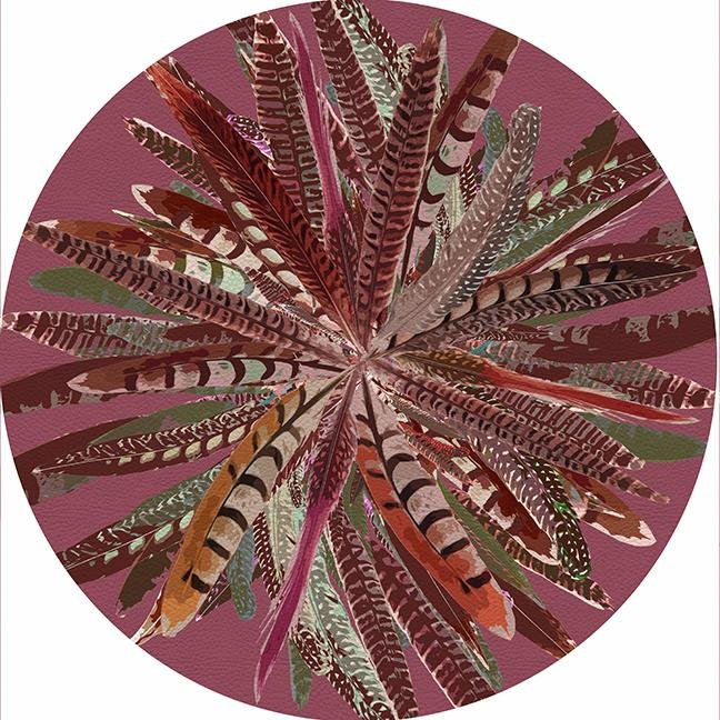 Pheasant Feathers Mauve 16&quot; Round Pebble Placemat Set of 4 - nicolettemayer.com