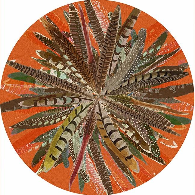 Pheasant Feathers Orange 16&quot; Round Pebble Placemat Set of 4 - nicolettemayer.com